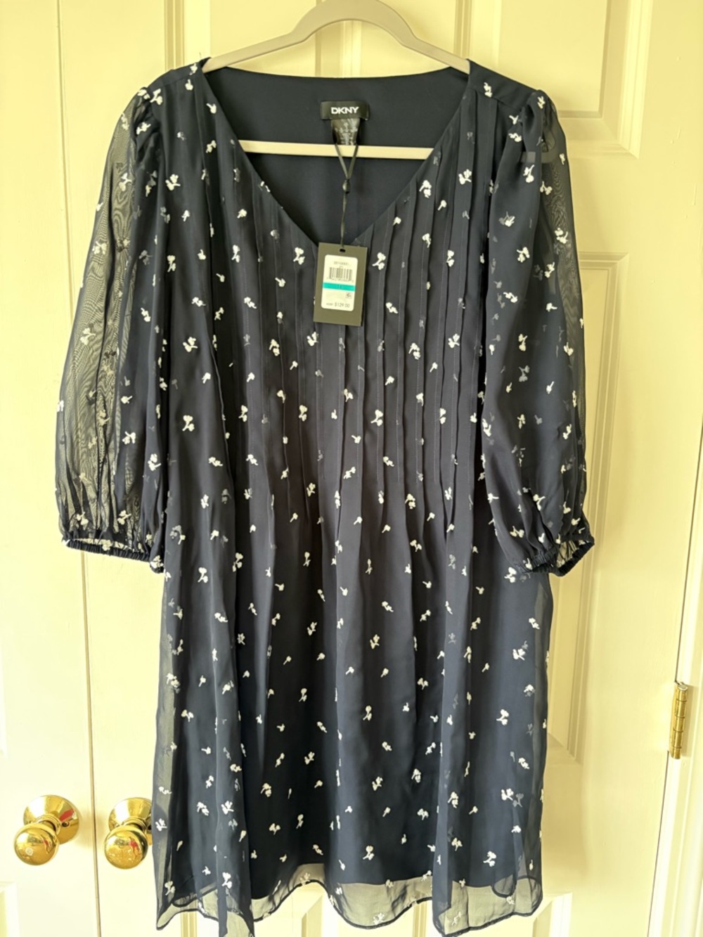 DKNY Navy Dress with White Floral Embroidery